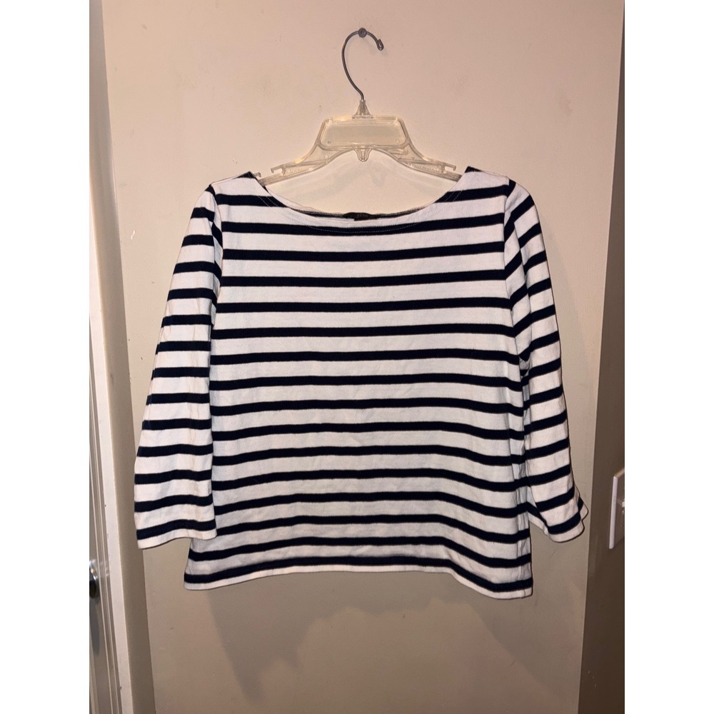 J.Crew Womens Navy Blue White Striped Boatneck 3/4 Sleeve Cotton Top Size S